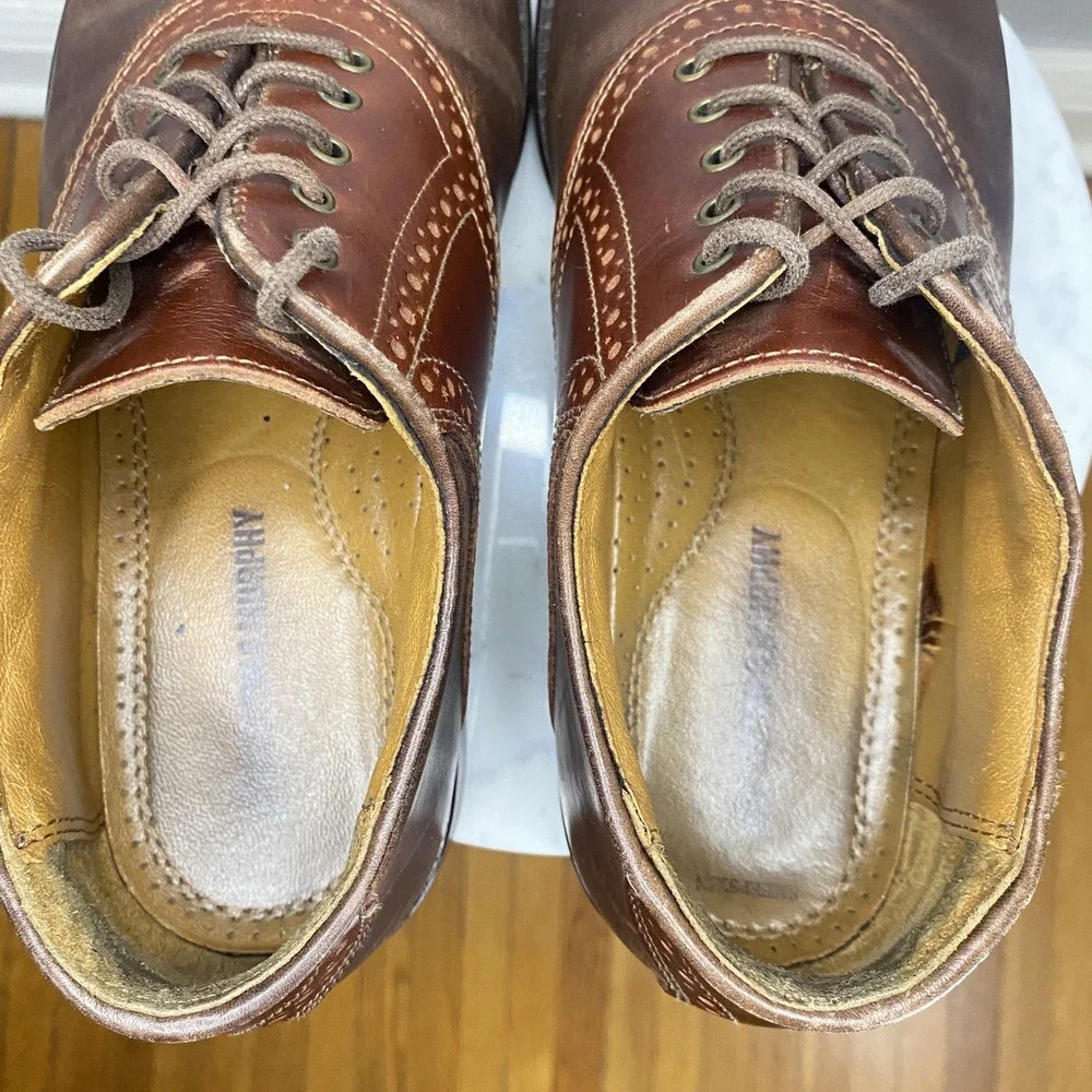 Johnston & Murphy Shoes Mens Size 8.5 B Brown Leather Saddle Brogue Dress Derby